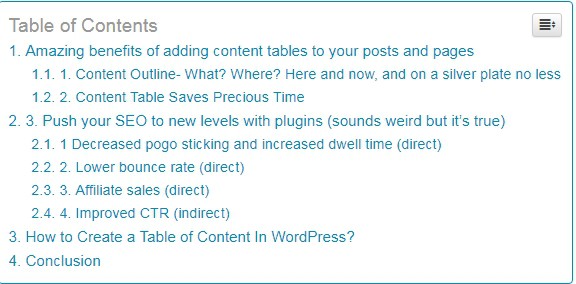Tables of content in WordPress save time- Click and go.