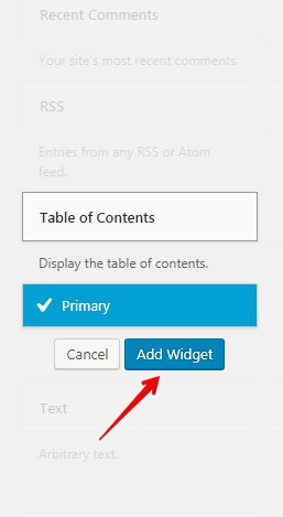 Table of content widget comes with the plugin
