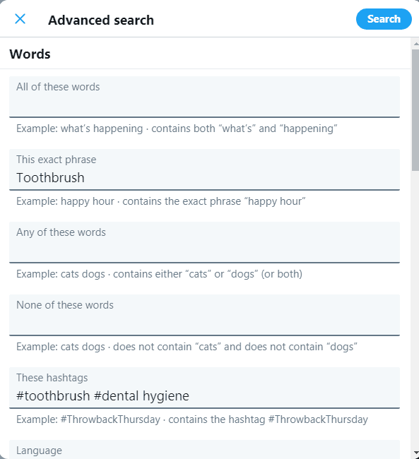 Twitter advanced search data