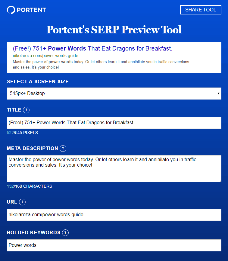 Portent SERP preview tool