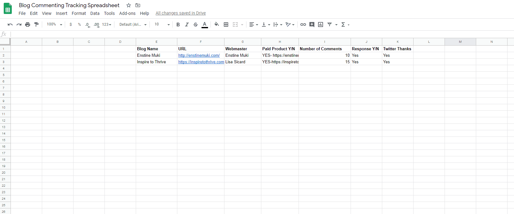 Tracking comments in a spreadsheet