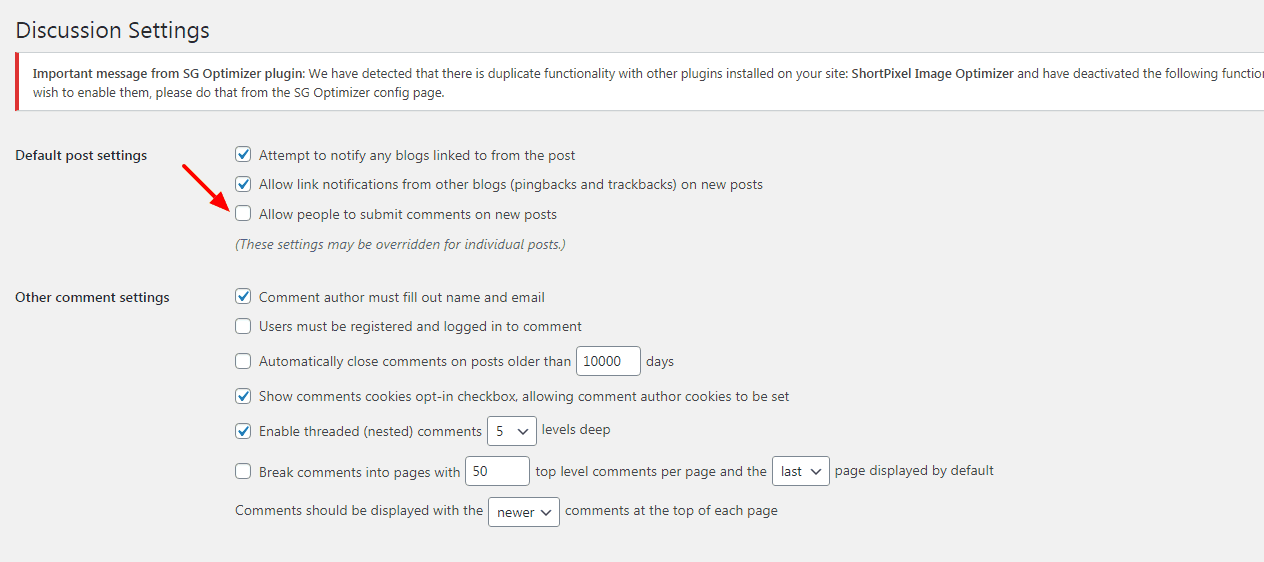 Disable comments for the whole website