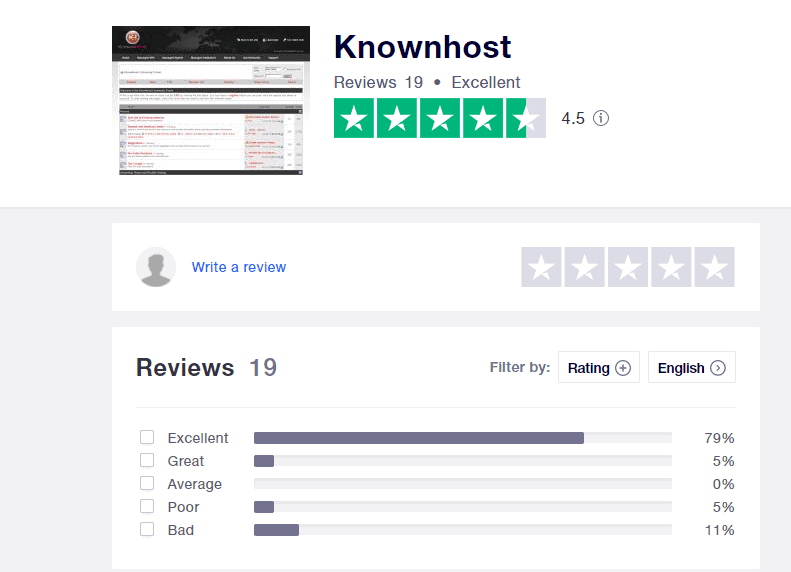 KnownHost positive reviews on Trustpilot