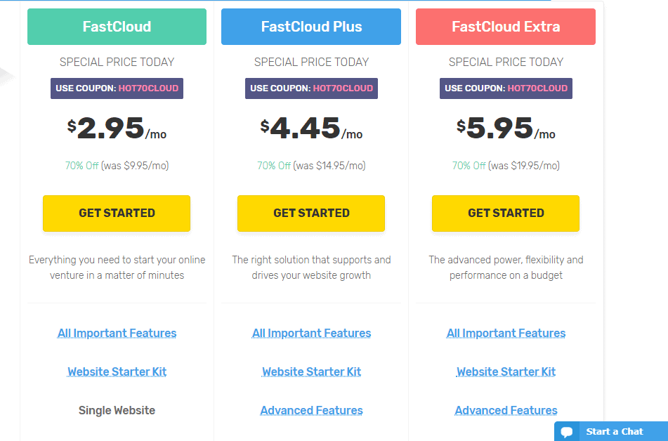 FastComet shared hosting plans
