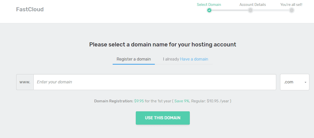 Register a domain with FastComet