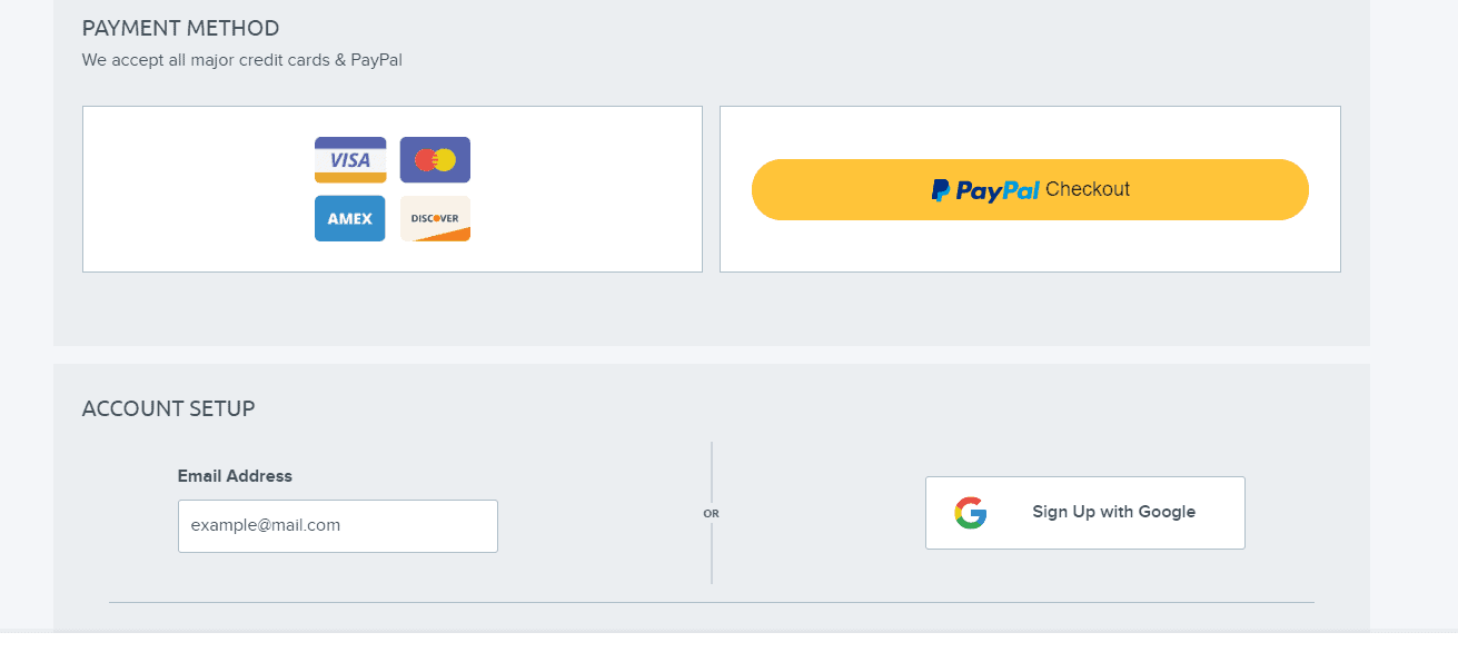 DreamHost account setup and payment methods