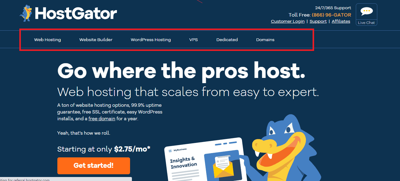 HostGator different hosting services
