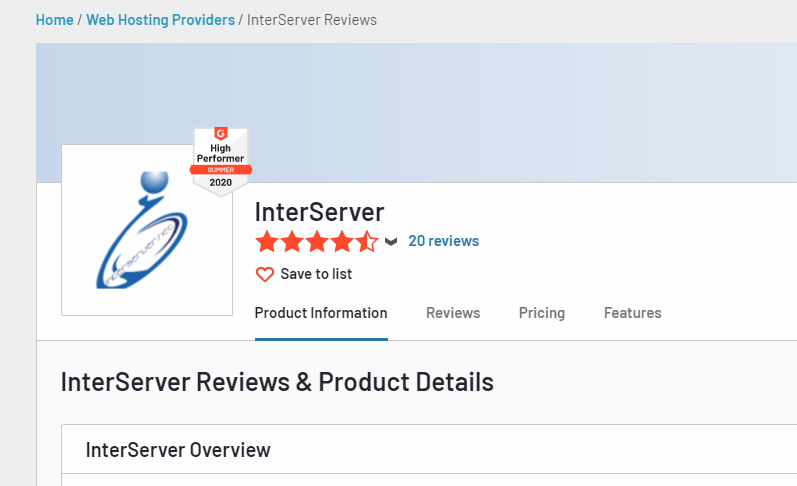 Interserver positive reviews on G2
