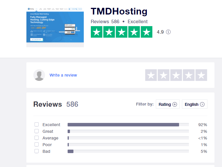 TMDHosting positive reviews on Trustpilot