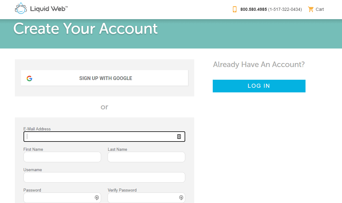 Create account liquid web