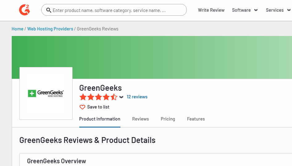 GreenGeeks hosting G2 positive reviews