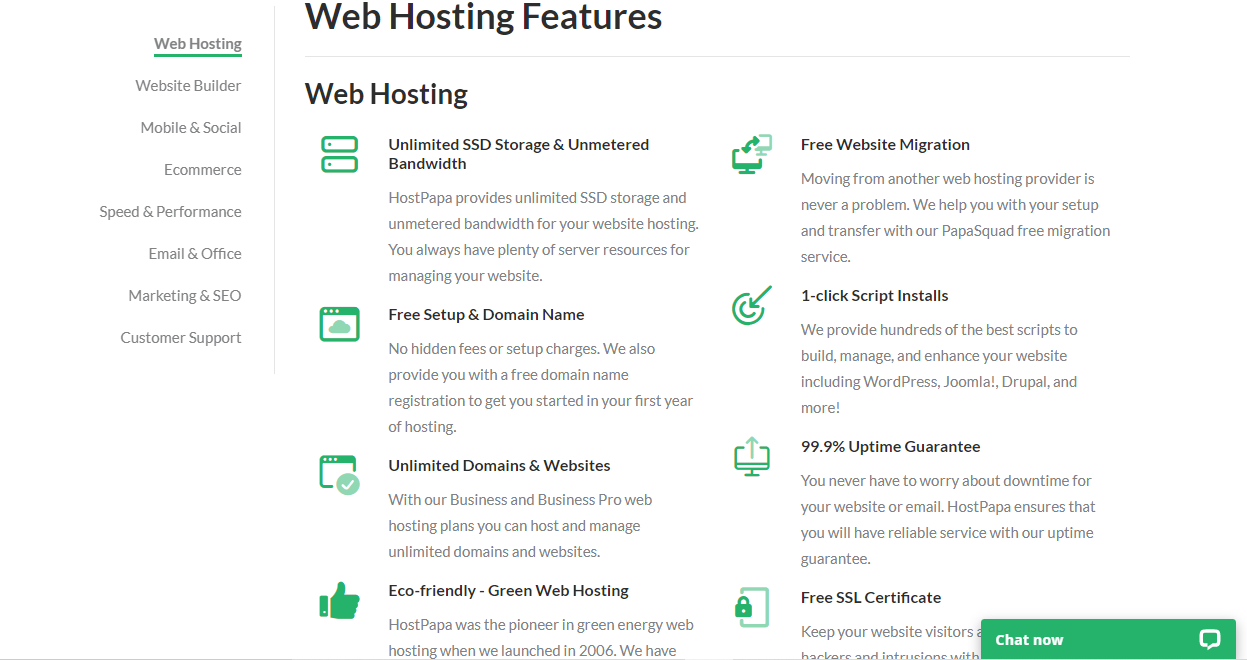 HostPapa hosting features