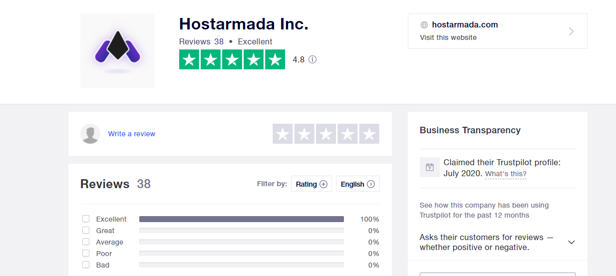HostArmada trustpilot score