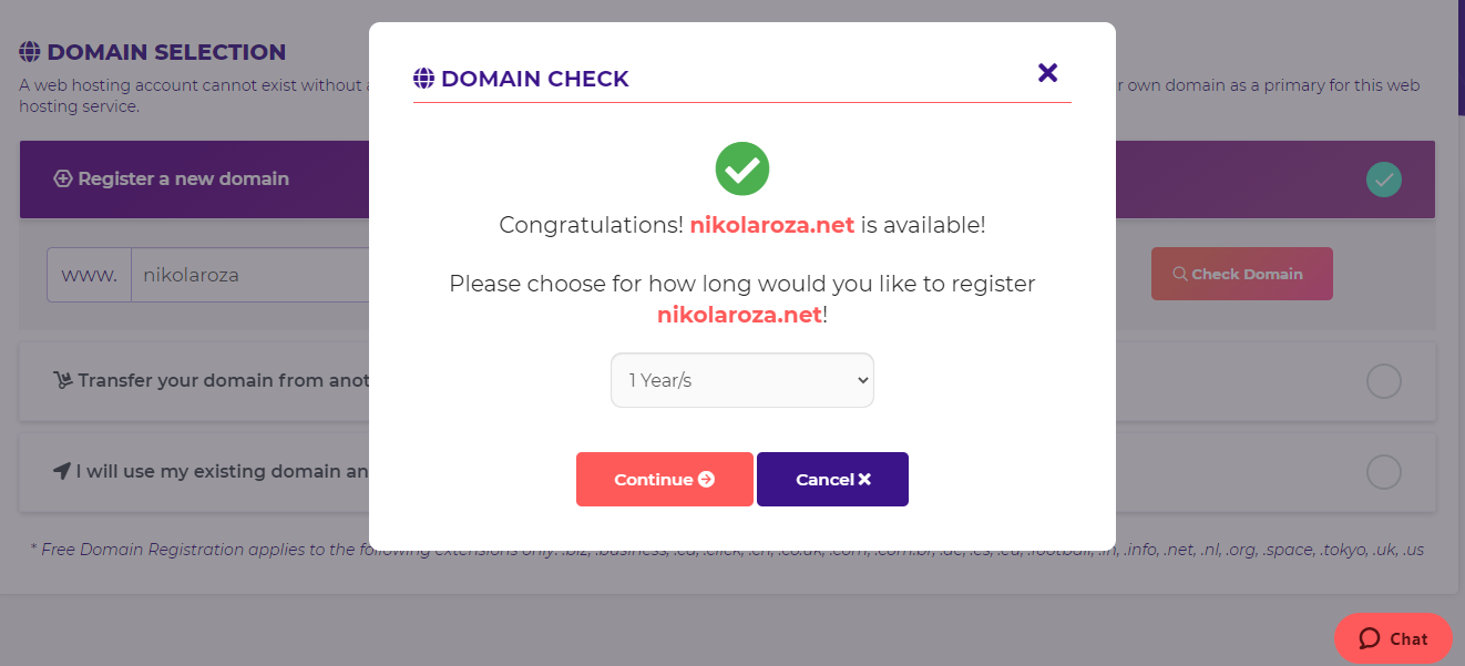 Choose new domain name HostArmada