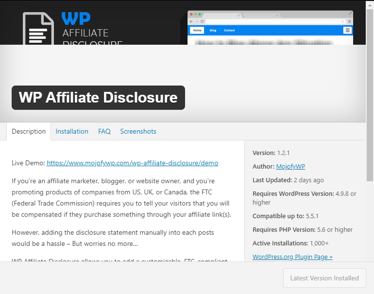 Wp Affiliate disclosure