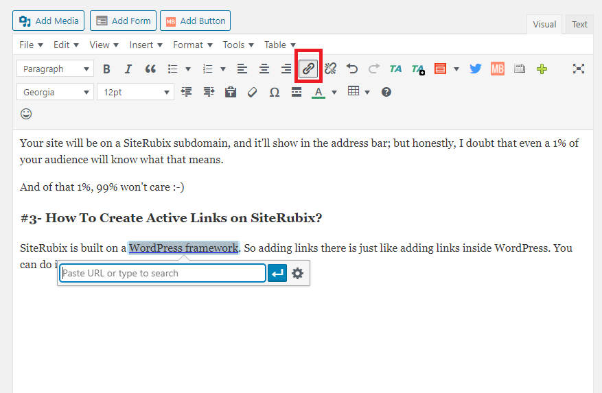 Add active links in Siterubix