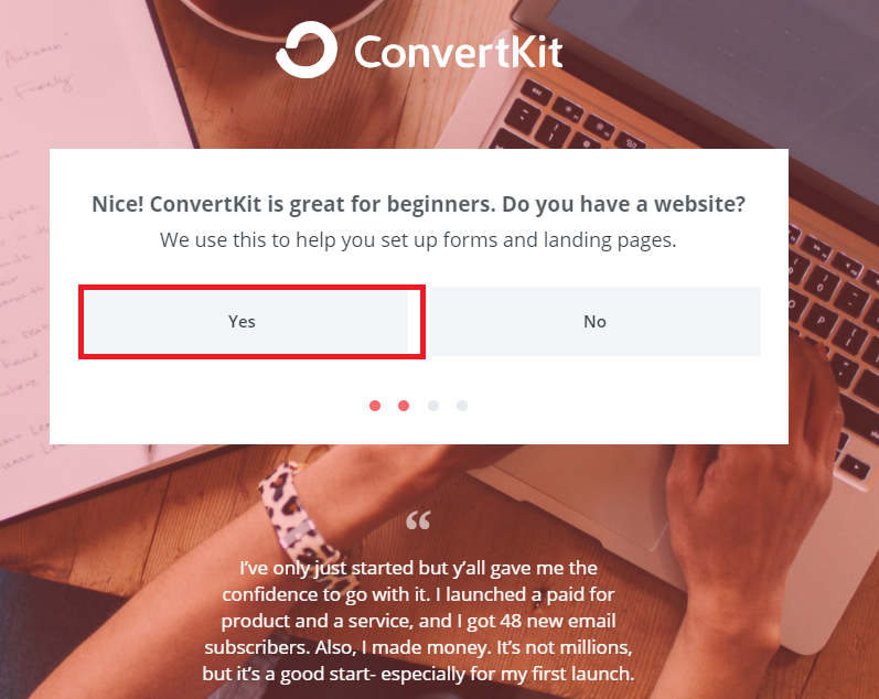 ConvertKit step 3 signup process