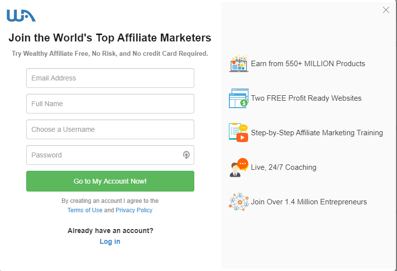 Create Starter account Wealthy Affiliate