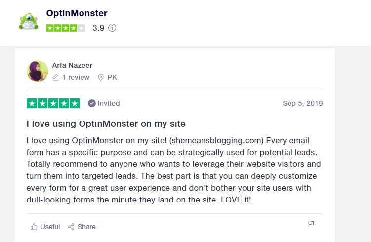 OptinMonster user review 1