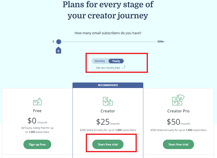 ConvertKit pricing page- choose your plan