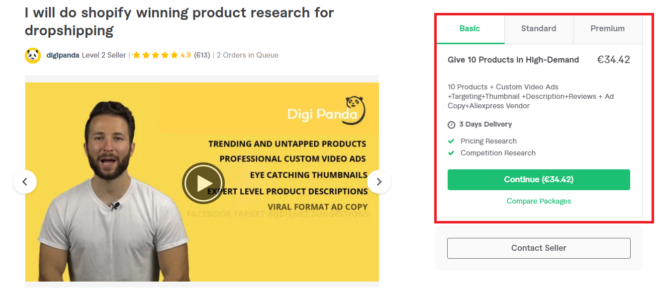 Fiverr product research and video ad creation