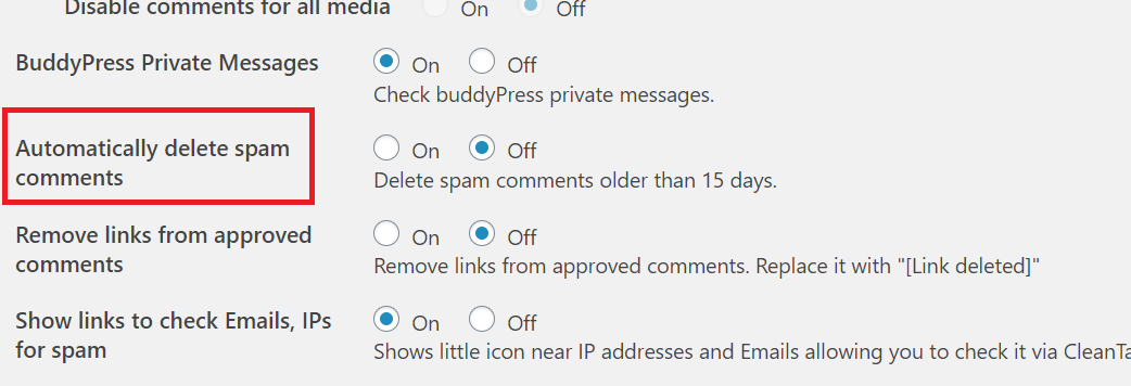 CleanTalk auto delete spam comments