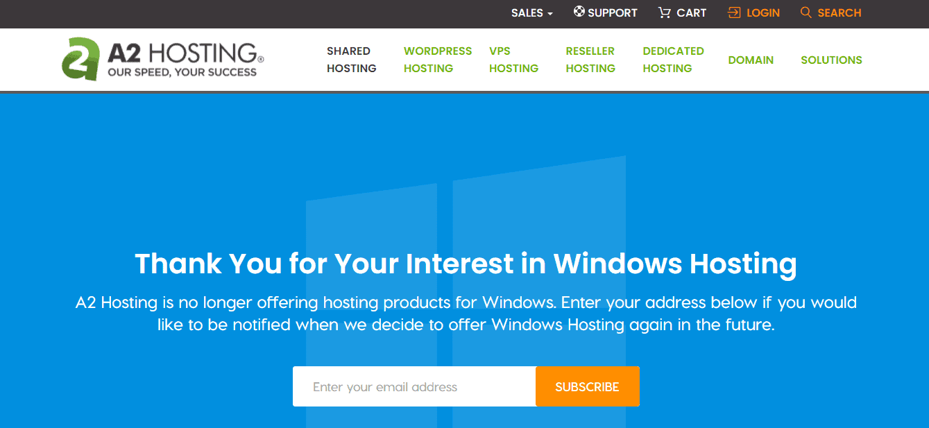 A2 Hosting Windows free trial is no more