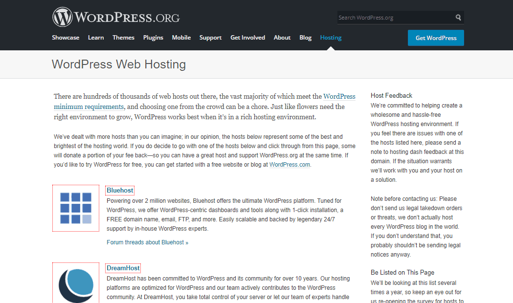 WordPress recommend Bluehost