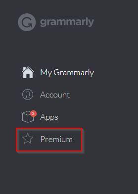 Grammarly premium free trial inside the dashboard