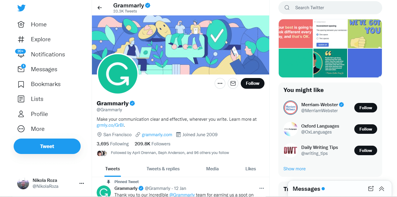 Grammarly official Twitter account