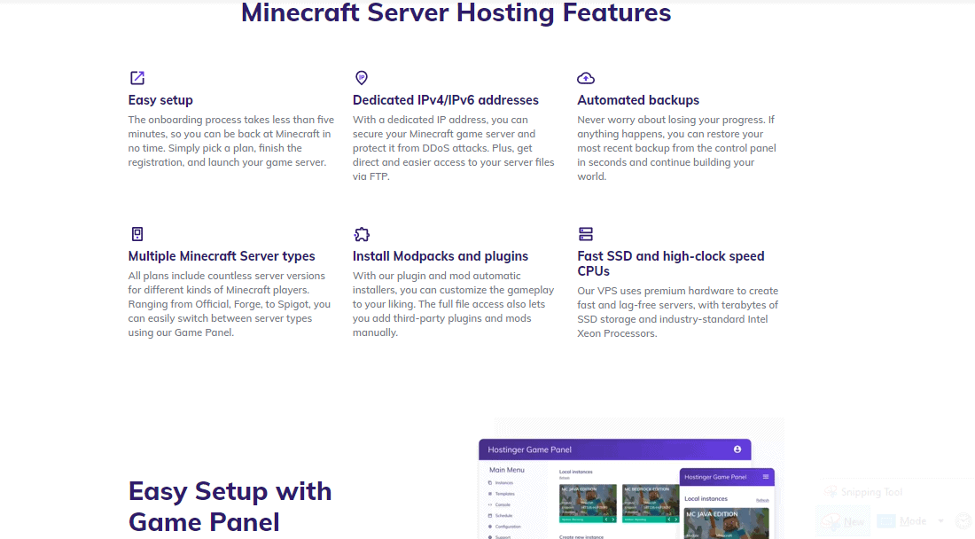 Minecraft server hosting features