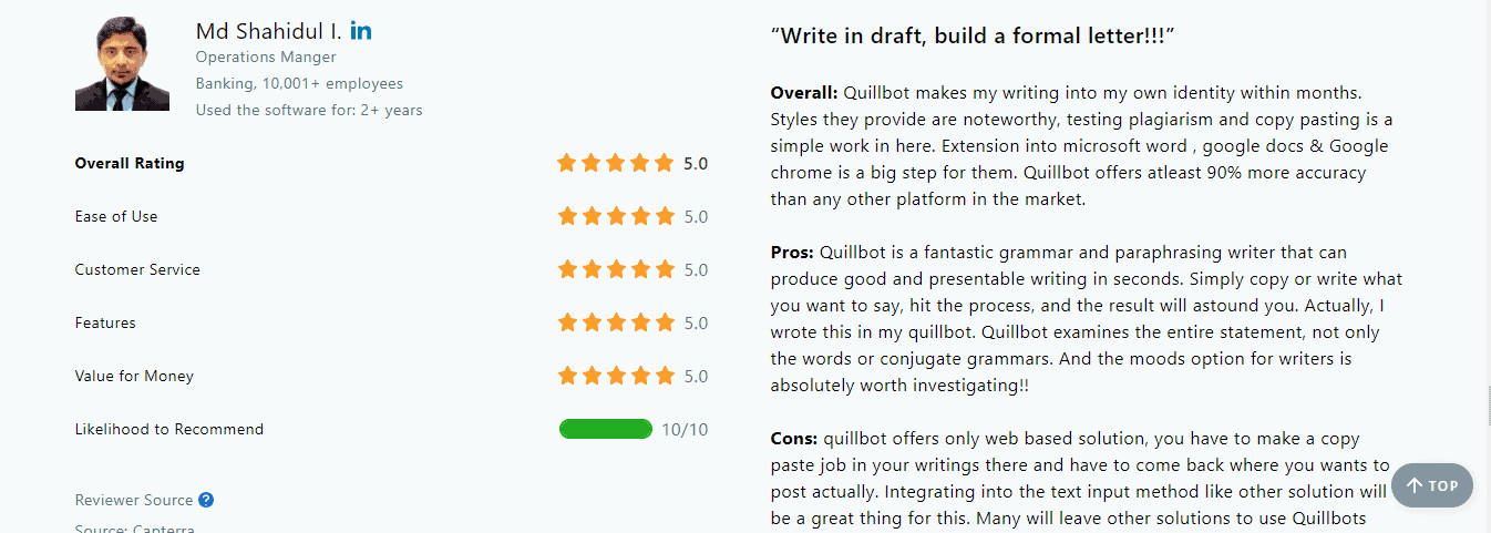 Quillbot review from Capterra 3