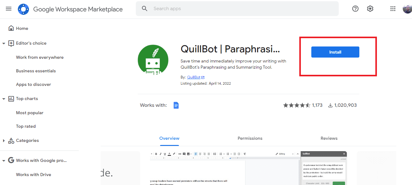 Install Quillbpt add-on for Google Docs