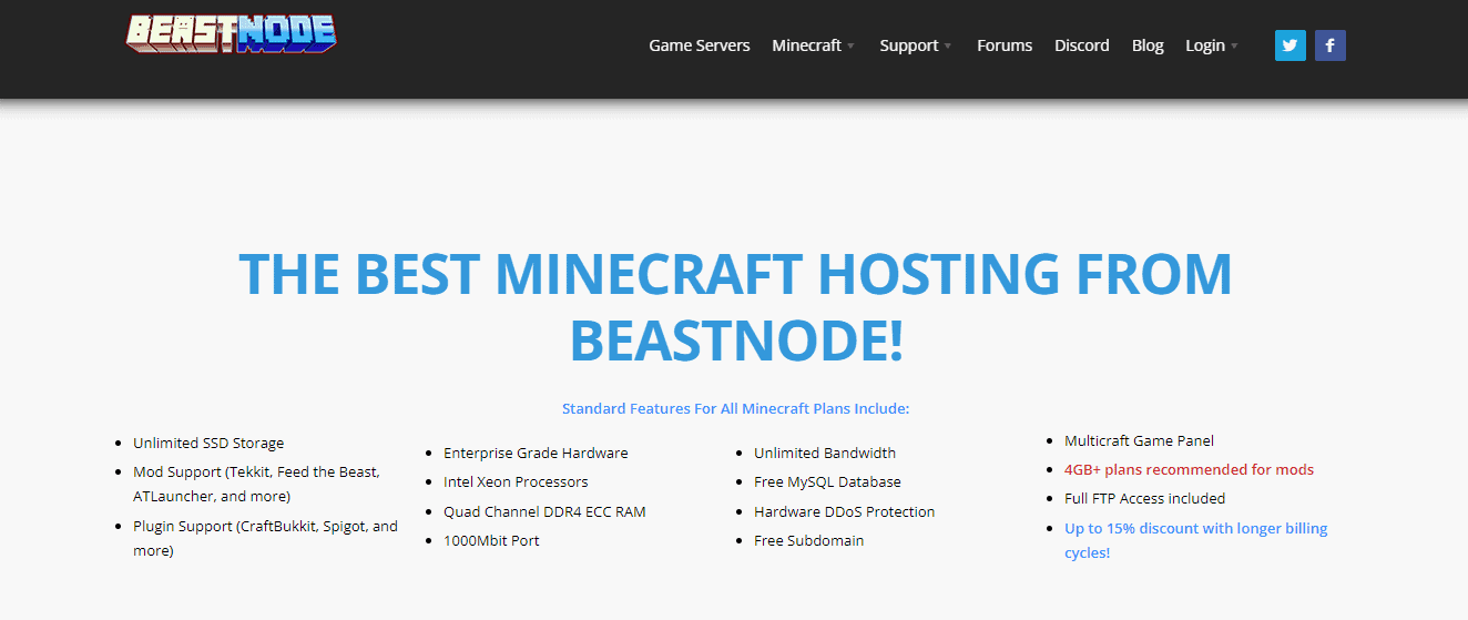 BeastNode Minecraft server hosting features