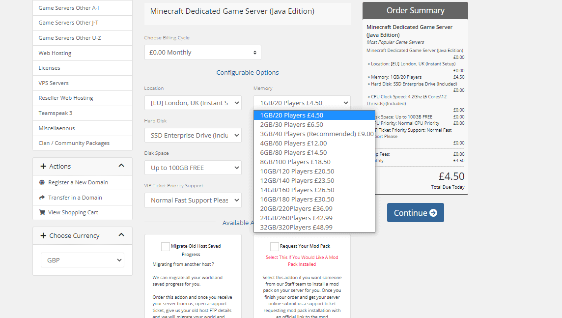 Minecraft server hosting pricing plans- GTX Gaming