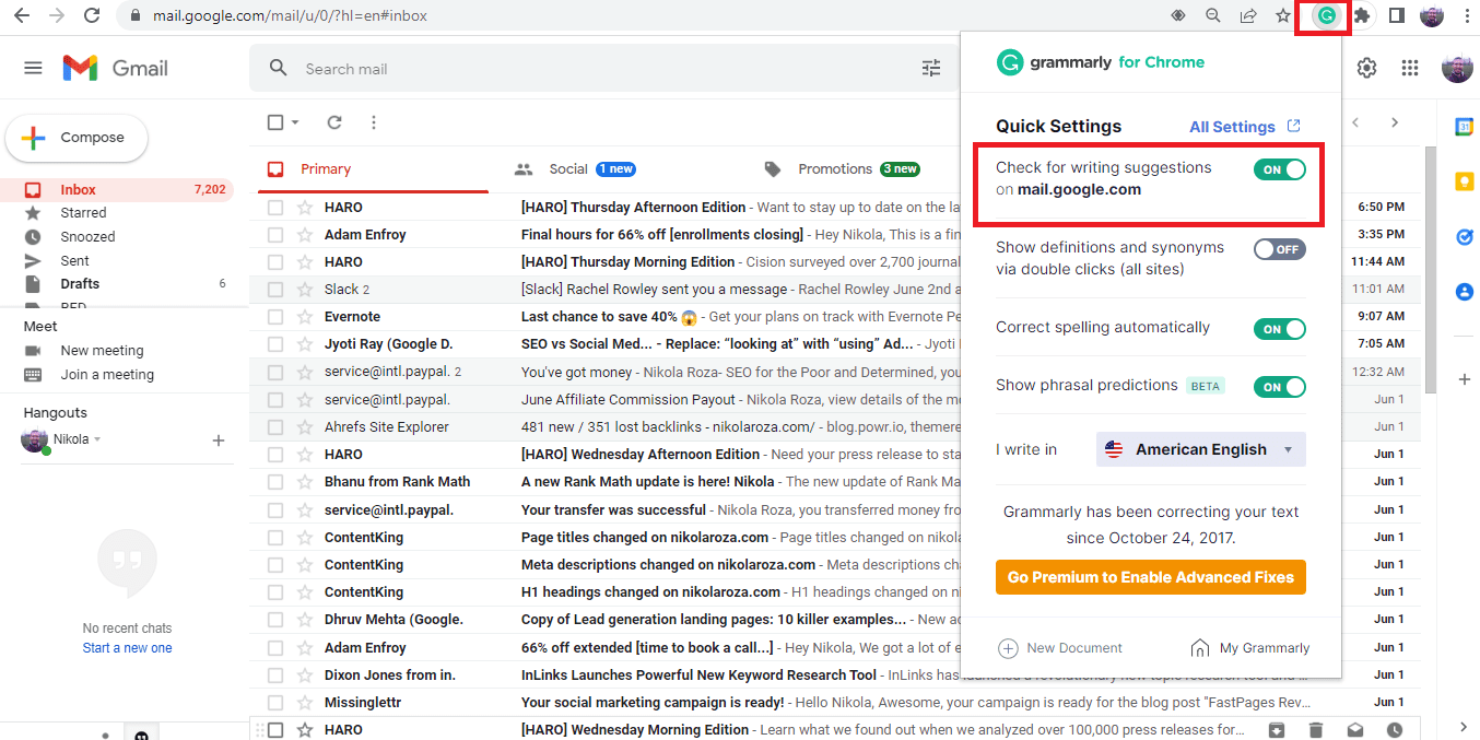 Enable Grammarly on Gmail