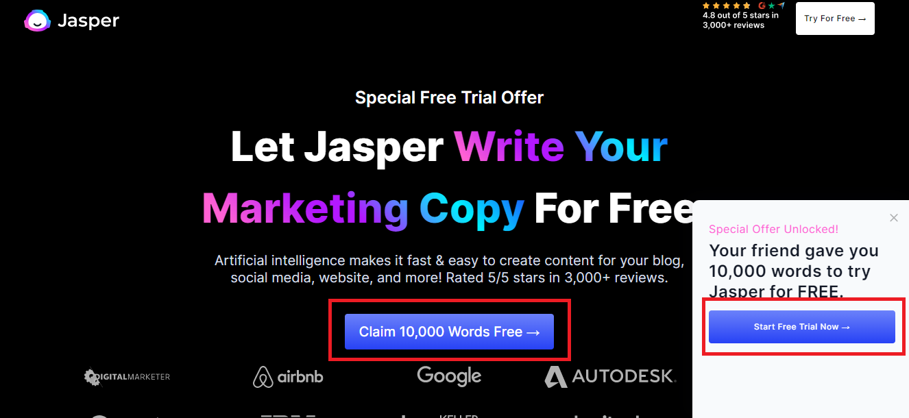 Jasper AI free trial official landing page
