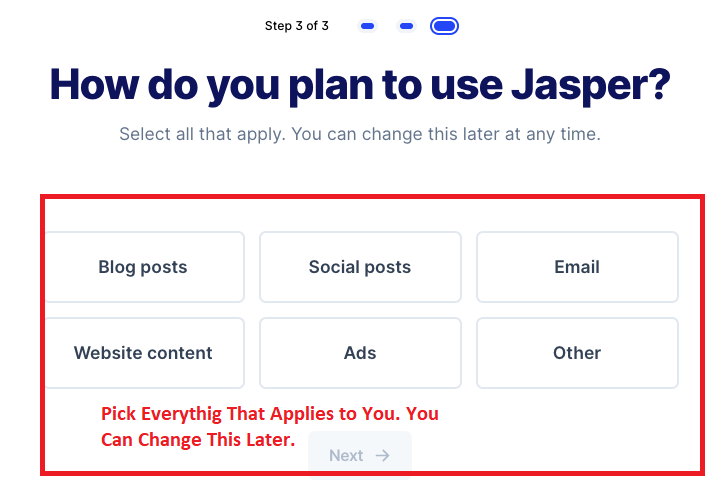 Sign up for Jasper AI free trial by giving more information