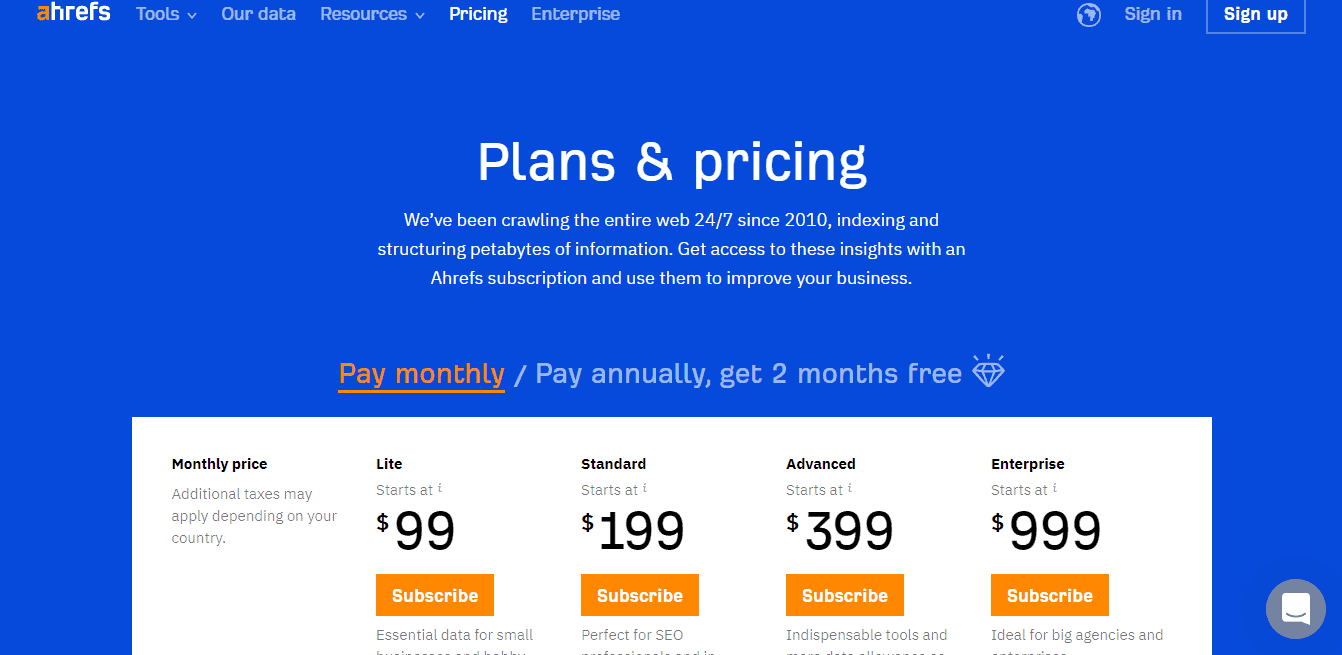 Ahrefs plans and pricing