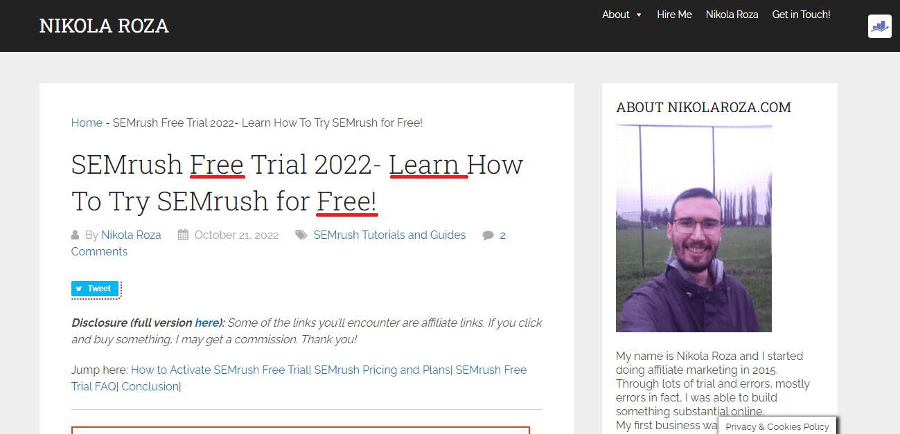 SEMrush free trial post has multiple power words