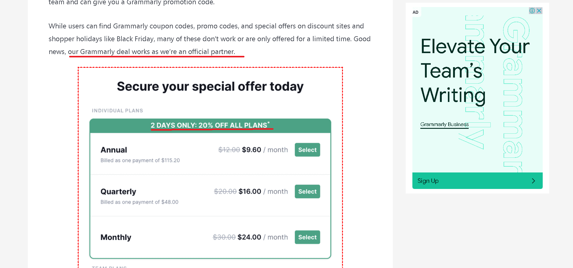 Grammarly coupon codes offered by their affiliates