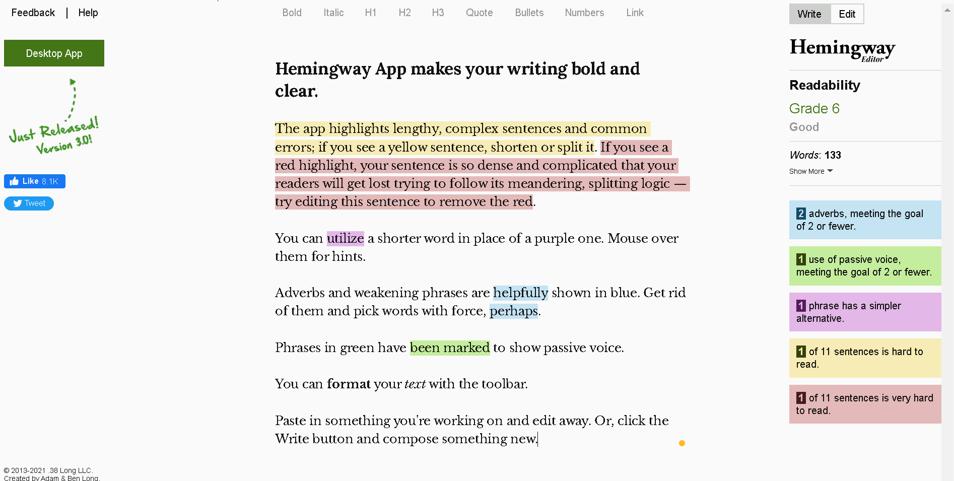 Hemingway App is a free online grammar checker/software