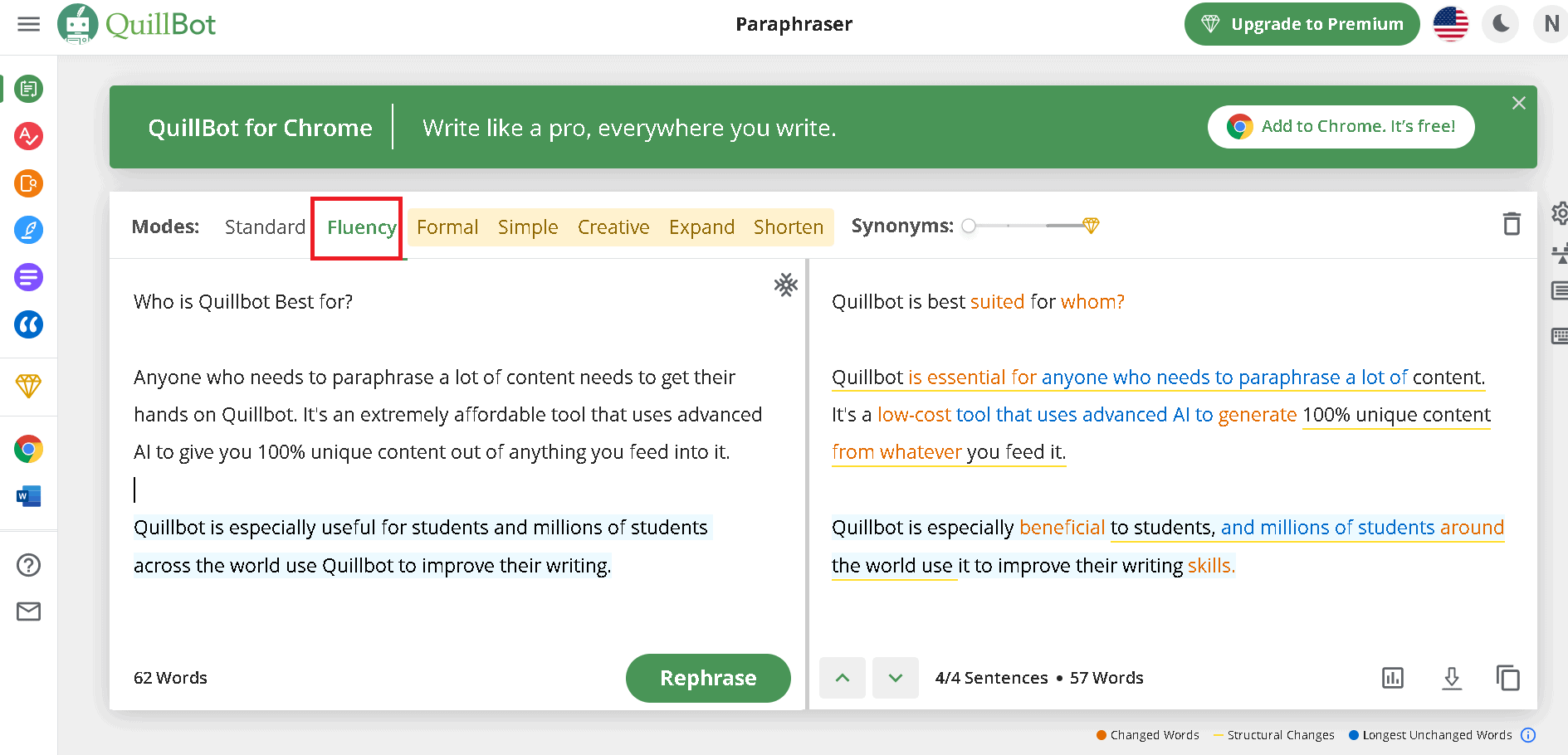 example of paraphrased paragraph with Quillbot's Fluency mode