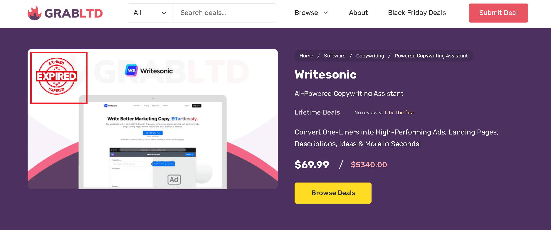 Writesonic expired lifetime deal