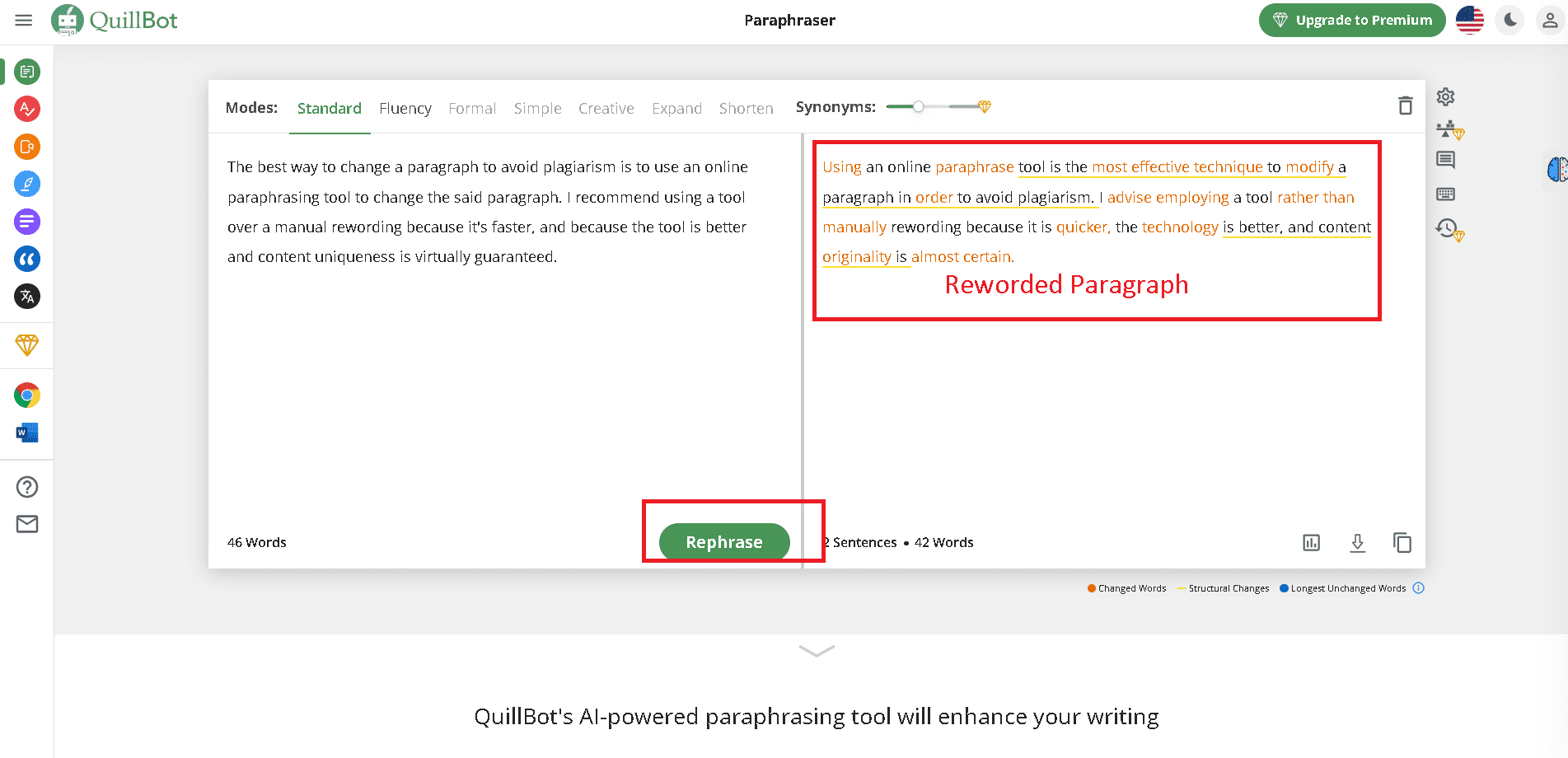 Change a paragraph using Quillbot free version