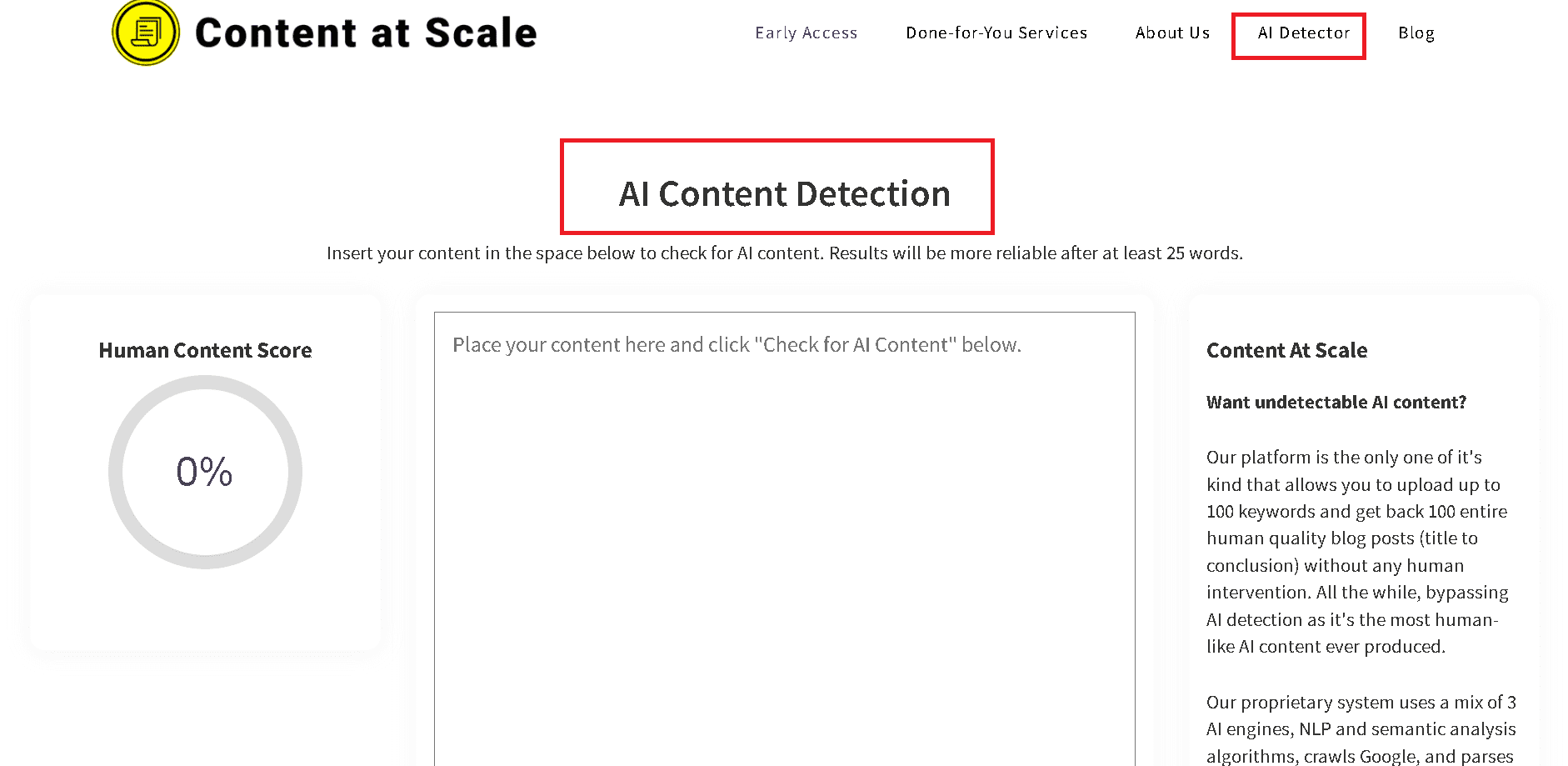 Content at Scale AI Content detection tool