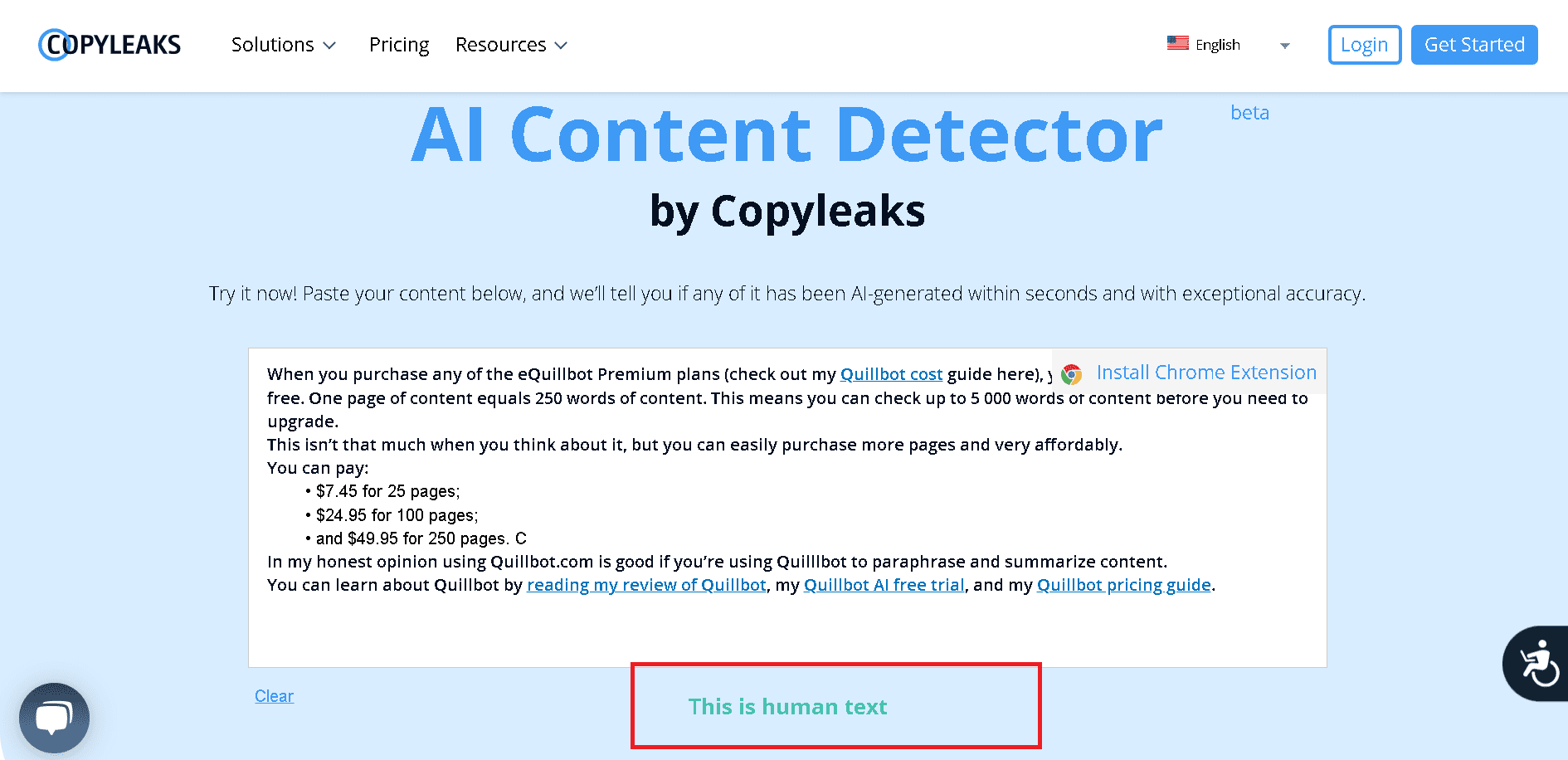 Copyleaks AI content detector detected human generated content