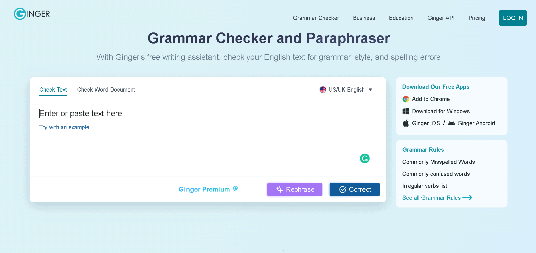 Ginger Software grammar checking app