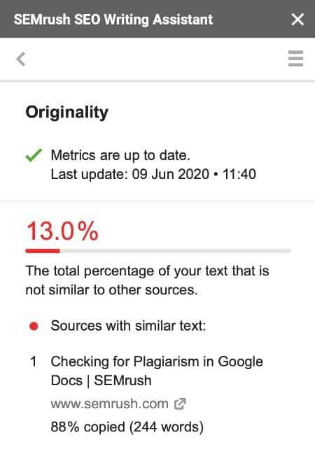 SEMrush Plagiarism Checker has detected no plagiarized content in your Google Docs text