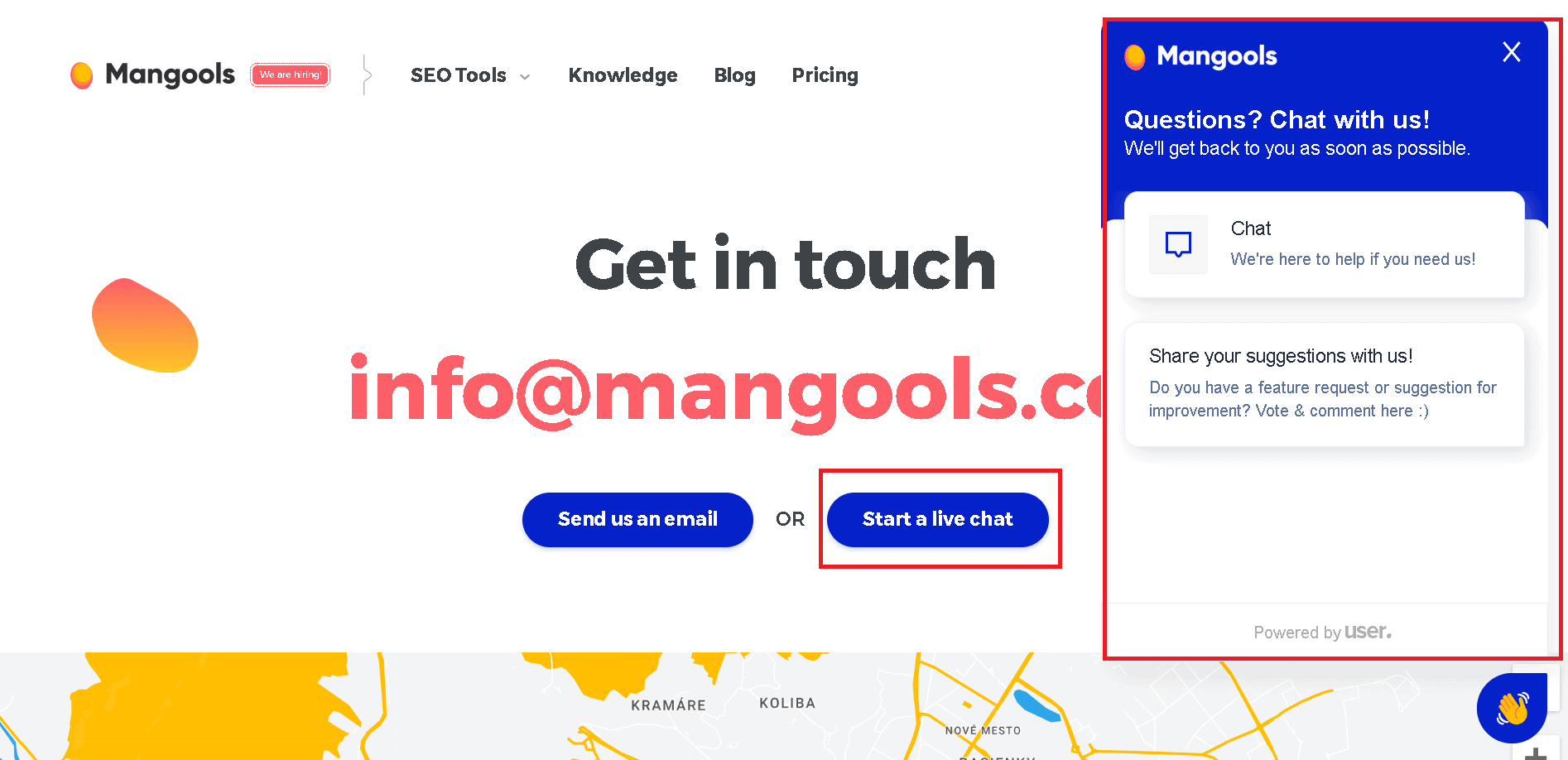 Contact Mangools customer support via live chat
